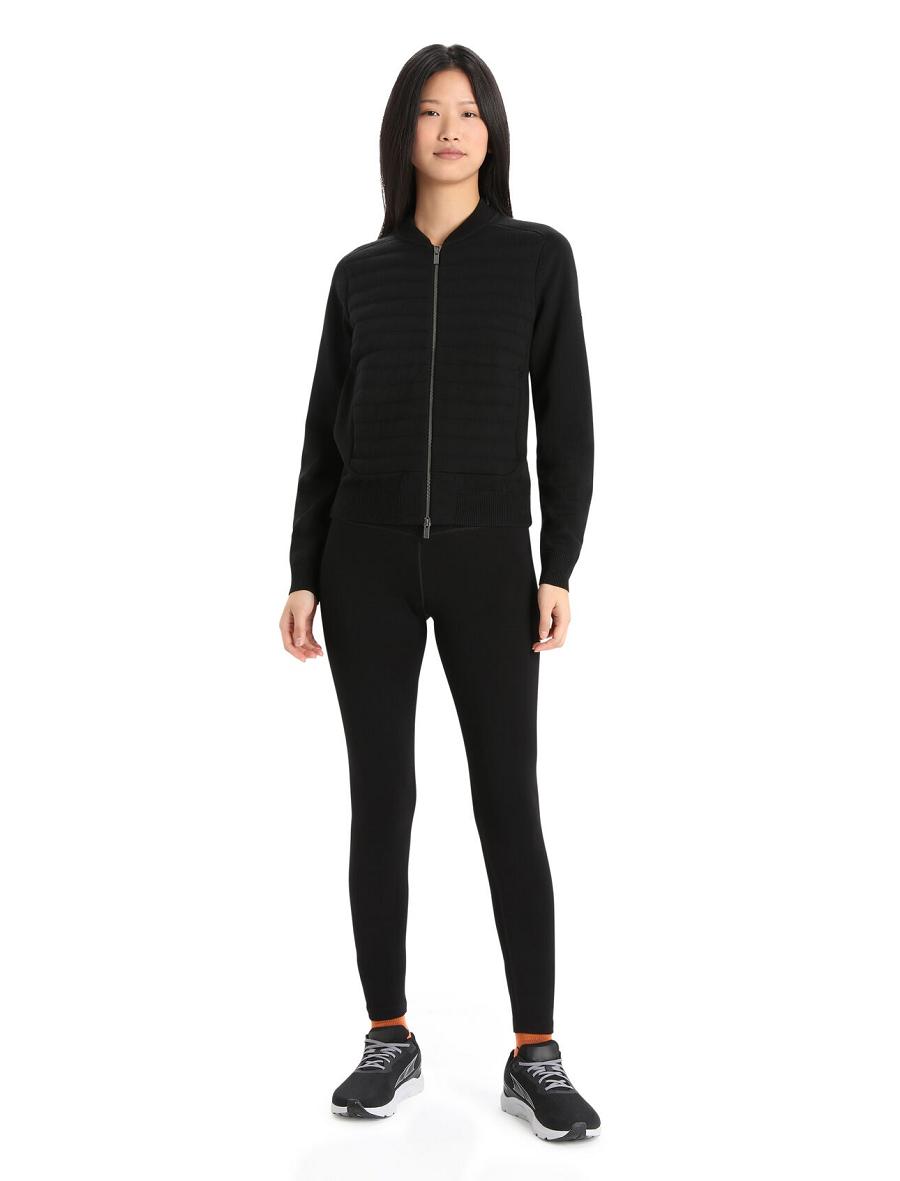 Women's Icebreaker City Label ZoneKnit™ Merino Insulated Knit Bomber Jackets Black | CA 1288WNBY